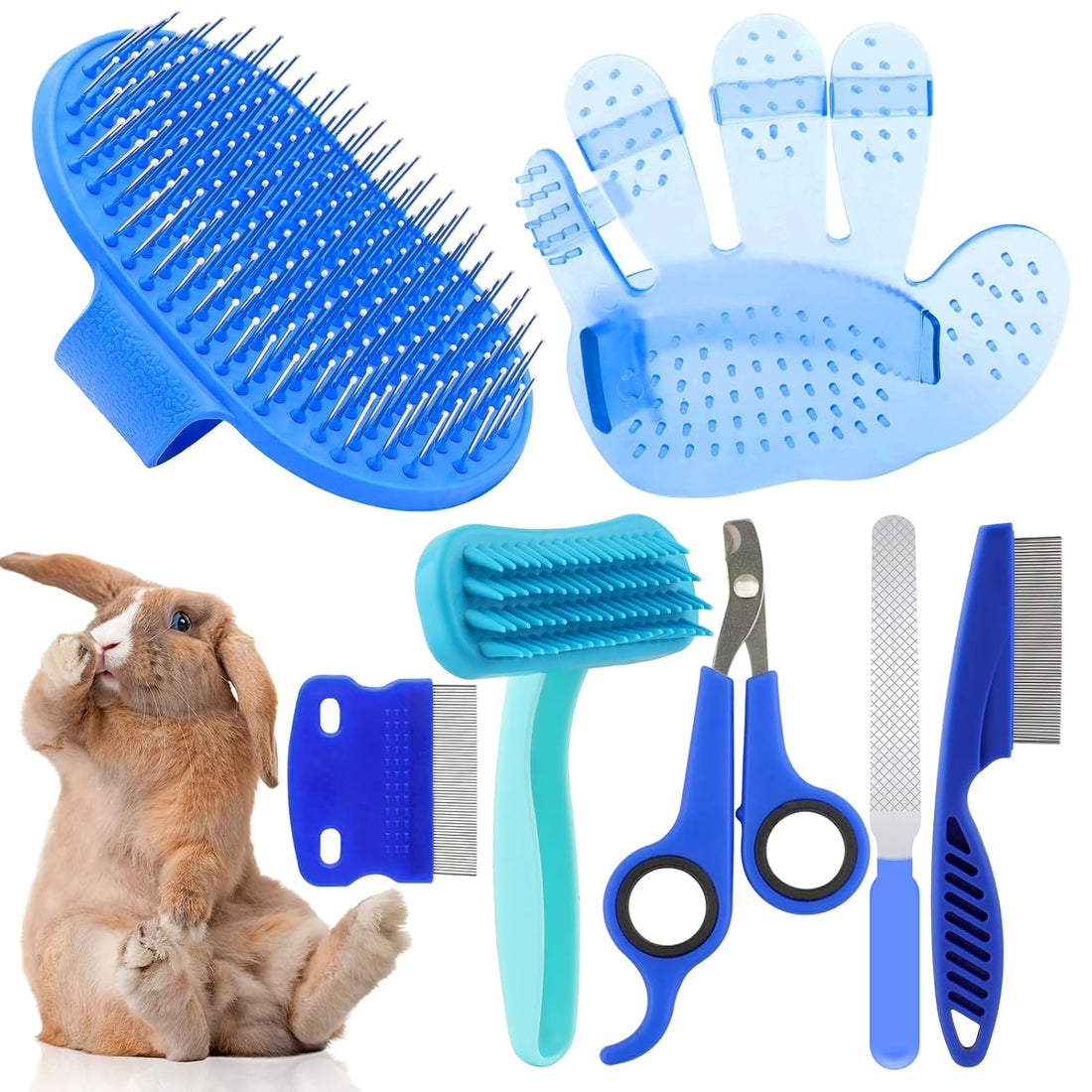 Rabbit Grooming Kit, Rabbit Brush for Shedding with Bunny Nail Clipper