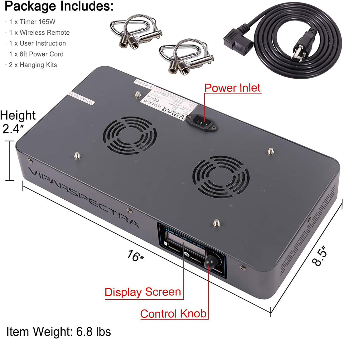 VIPARSPECTRA 165W LED Aquarium Light Dimmable Full Spectrum LED Reef