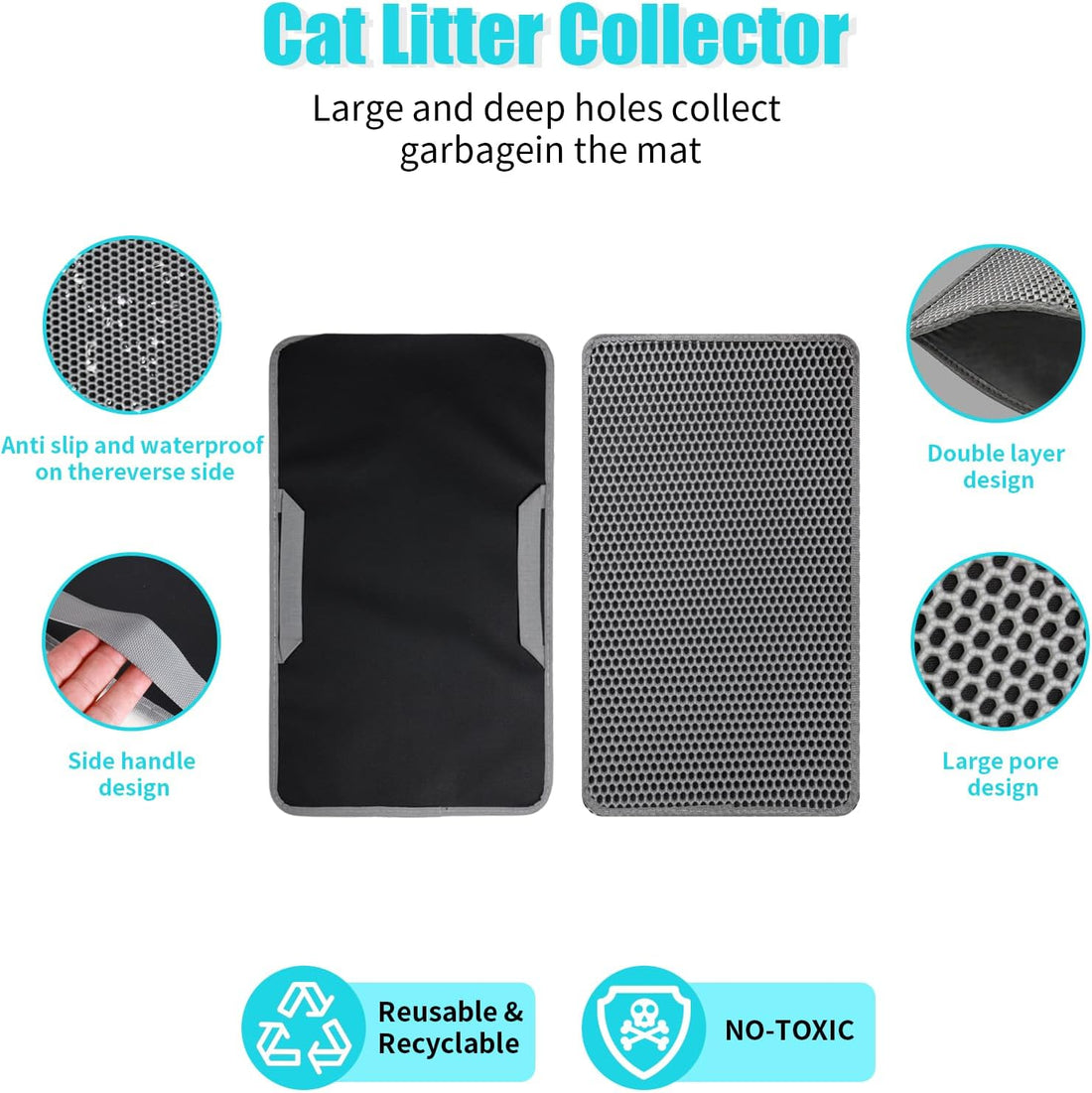 Cat Litter Mat 22"x14.5", Double Layer Waterproof Litterbox Mat