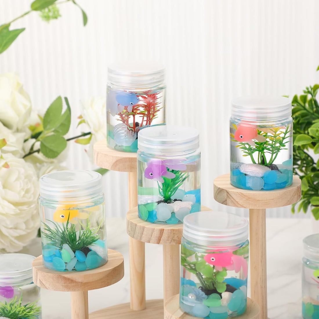 FoldTier 12 Sets Fishbowl Craft Kit with Plastic Fish Bowl Fake