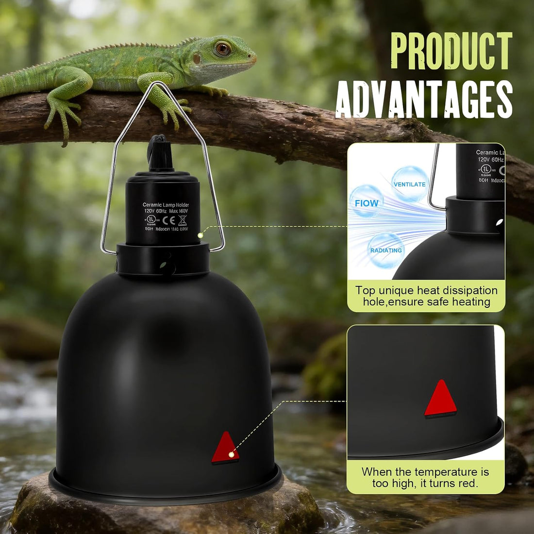 2-Pack Reptile Light Fixture 5.5in Deep Dome Reptile Lamp Fixture
