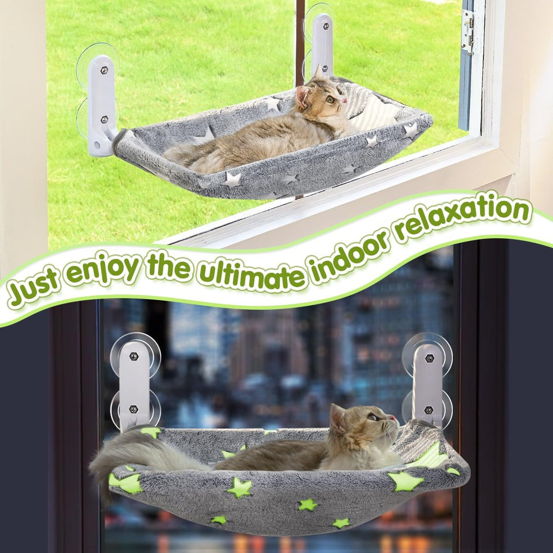 Zoratoo Cat Window Perch, Glow in The Dark Cordless Foldable Pet