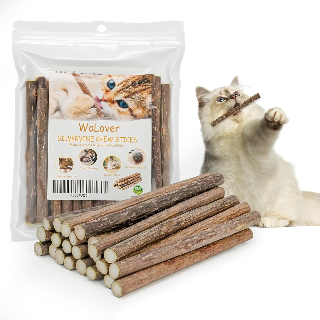 WoLover 12 PCS Silvervine Sticks for Cat, Natural Matatabi Chew Toys