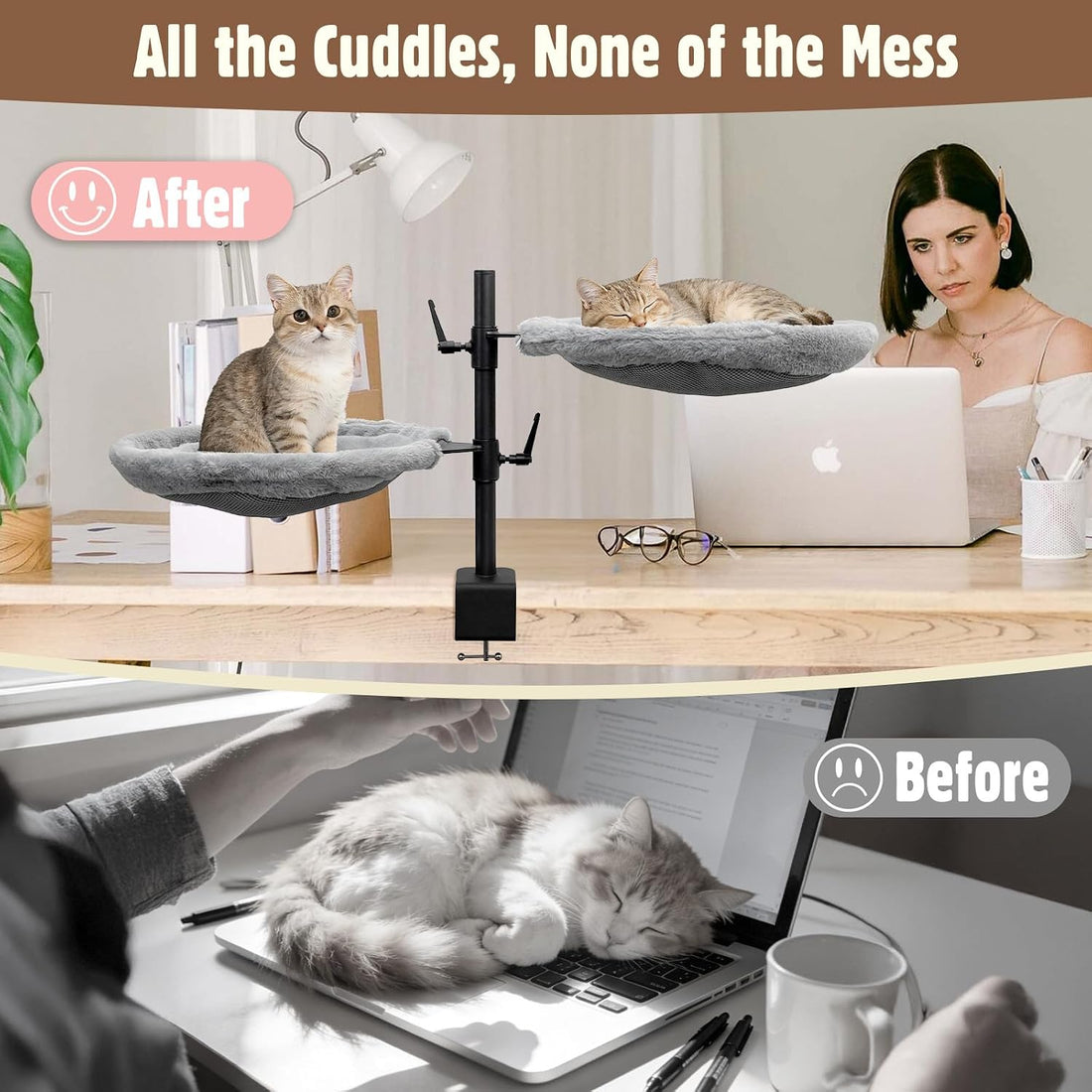 17.3" Extra Large Cat Desk Bed Cat Desk Hammock for Home Office Holds