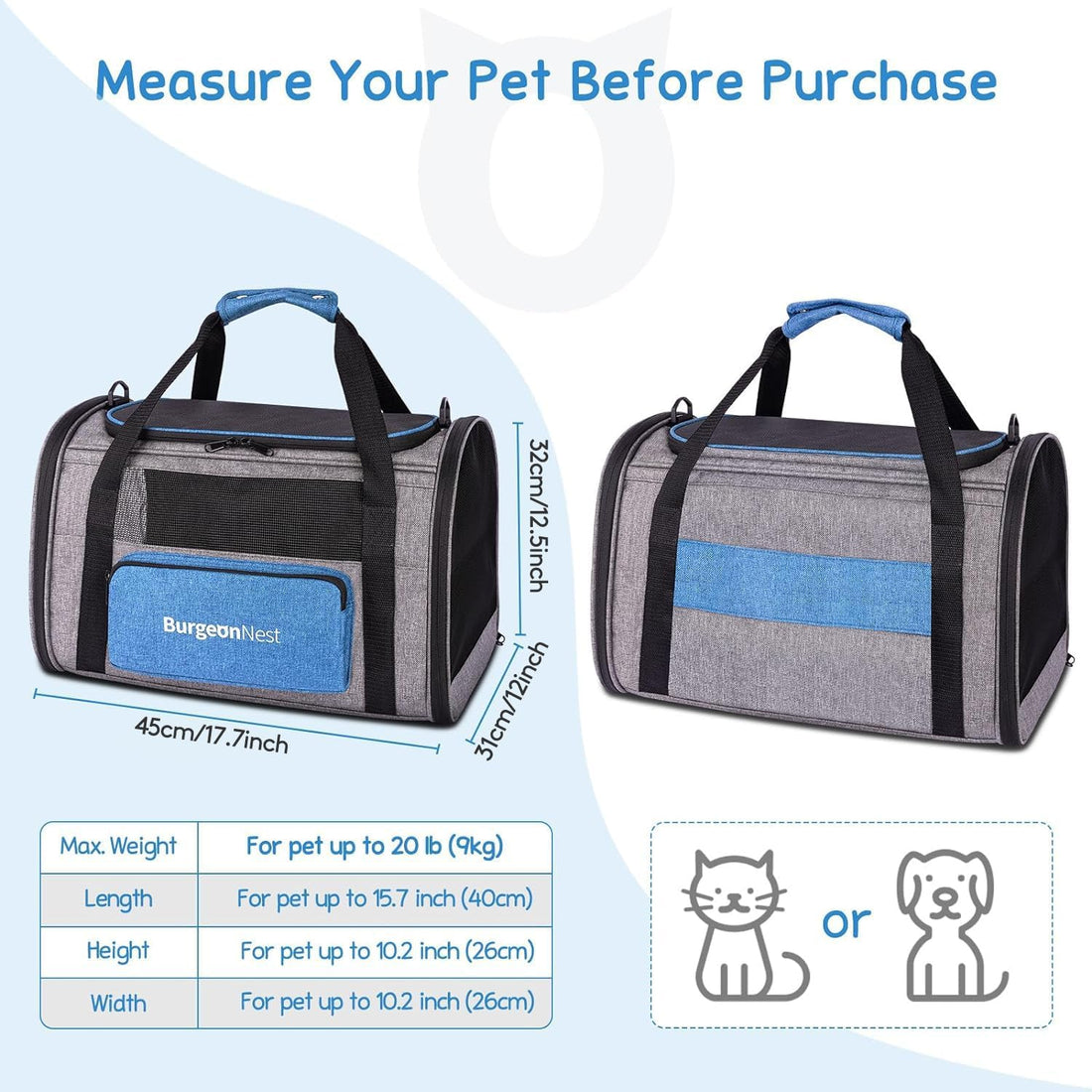 BurgeonNest Cat Carrier for Large Cats 20 lbs,Medium Pet Under 20