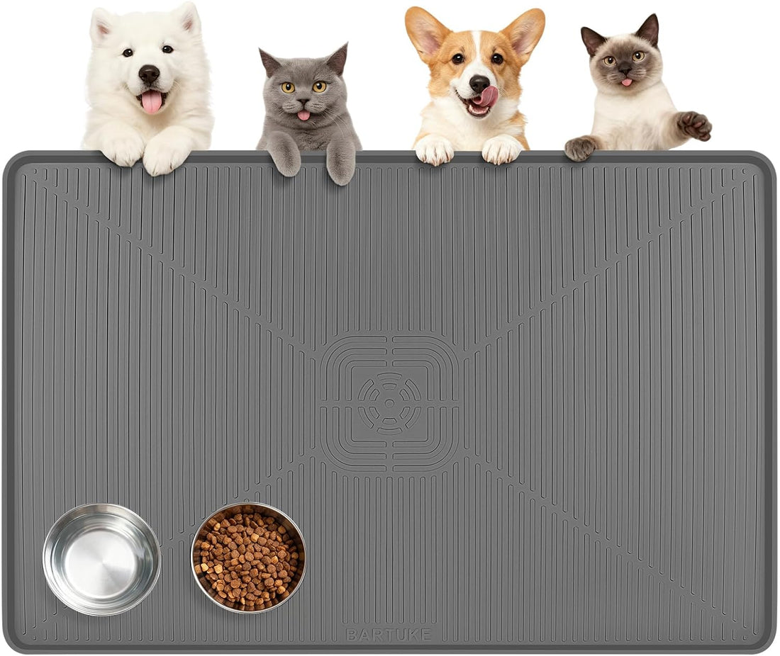 Lorvain 45" x 30" Cat Food Mat,Silicone Pet Feeding Mat with Raised