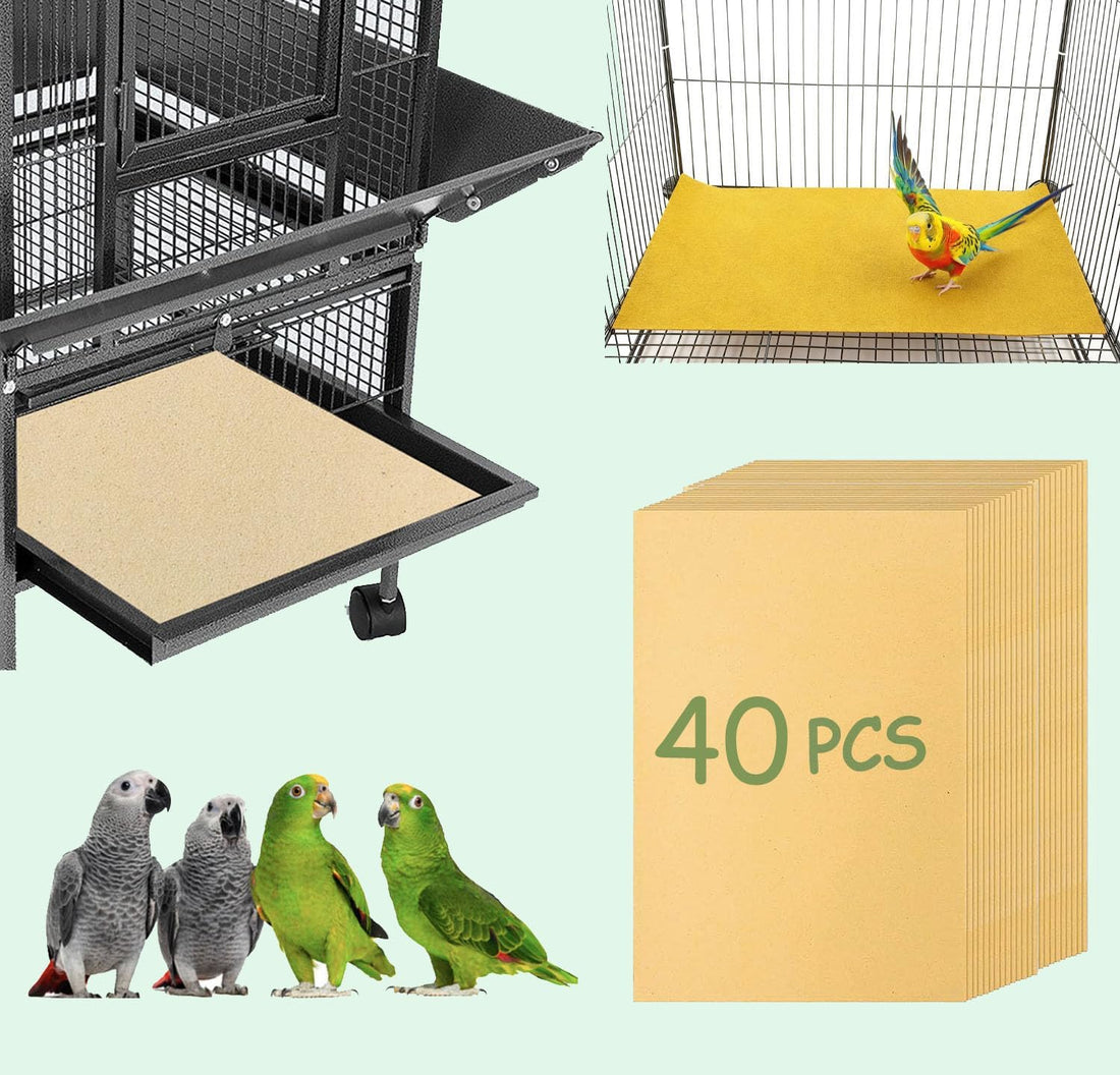 CuaxTume 40 Pieces Bird Gravel Liner Paper for Bird Cage 17” x 11”