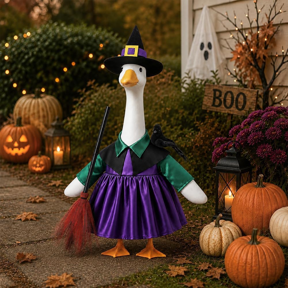 Halloween Goose Outfit Witch Porch Goose Clothes for Outdoor Lawn