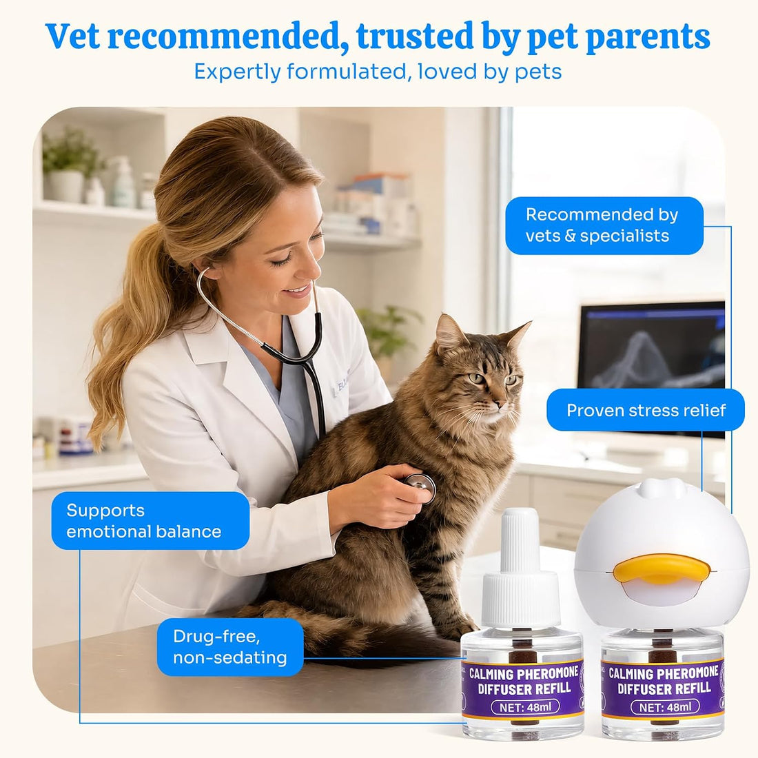 Cat Calming Diffuser, Premium Pheromone, 1 Plug-in+2 Refills