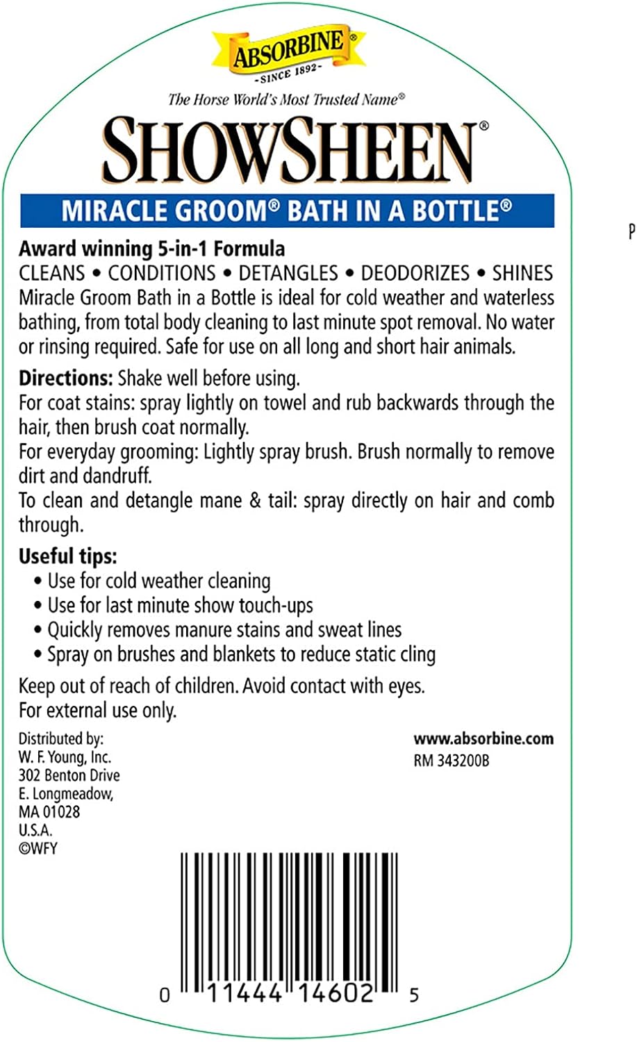 Absorbine ShowSheen Miracle Groom Bath in A Bottle, 32 fl oz Spray