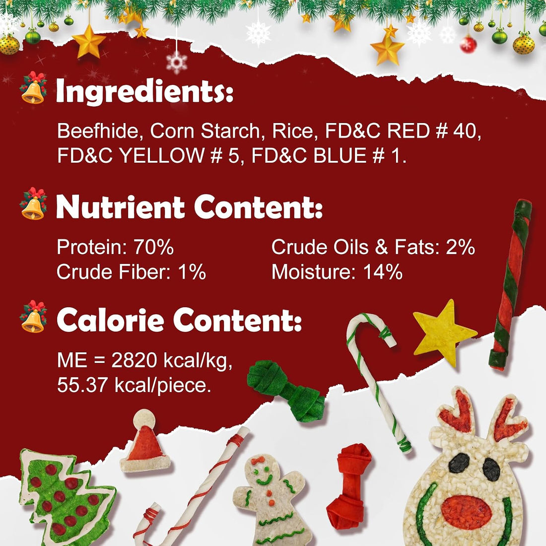 MON2SUN Dog Treats, Christmas Rawhide Stocking, 7.63oz