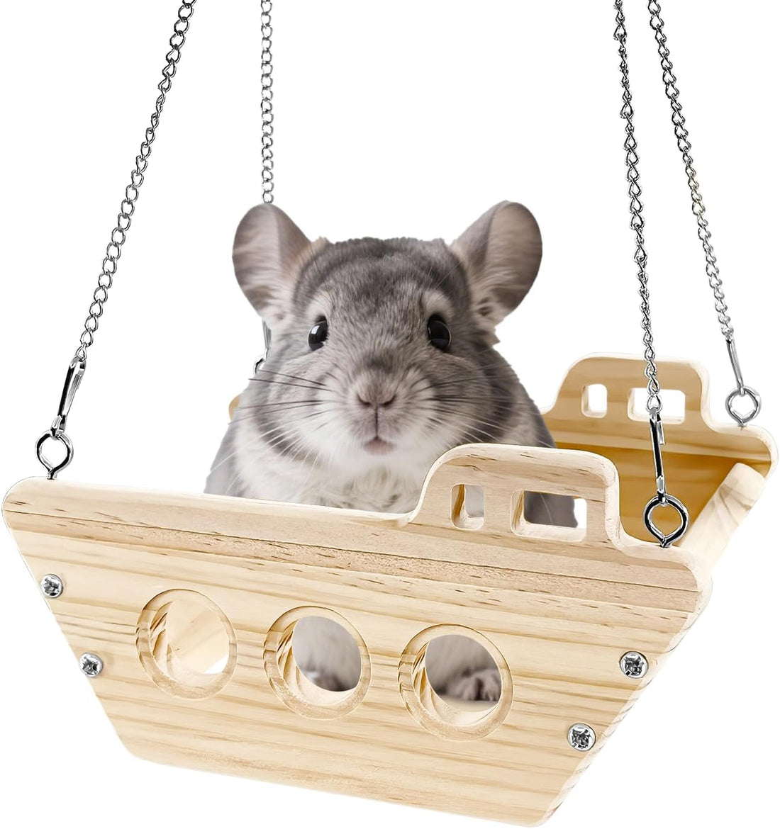 Natural Wood Chinchilla Toy Hammock for Cage Swing