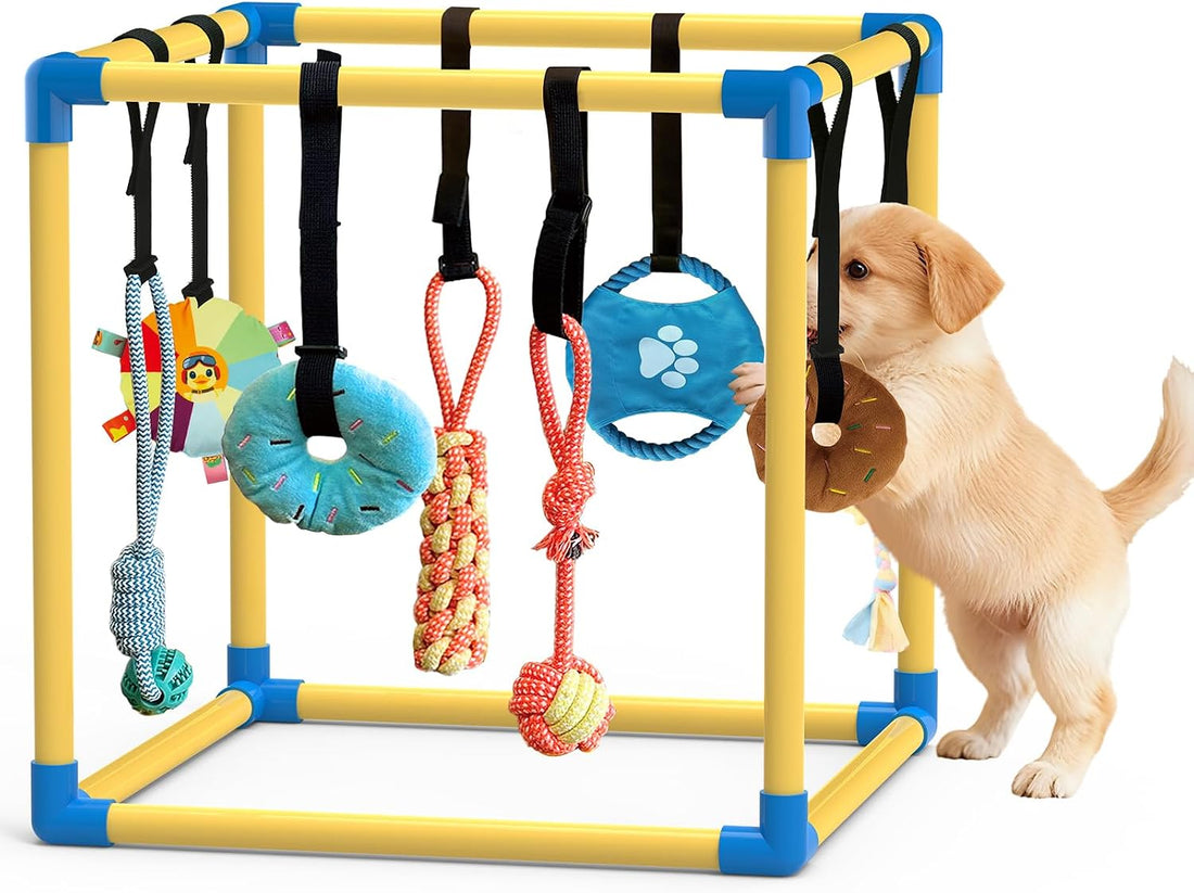 Puppy Play Gym & 8 Toys (Blue,19.6″ x 19.6″ x 19.6″‌) with Snuffle Mat