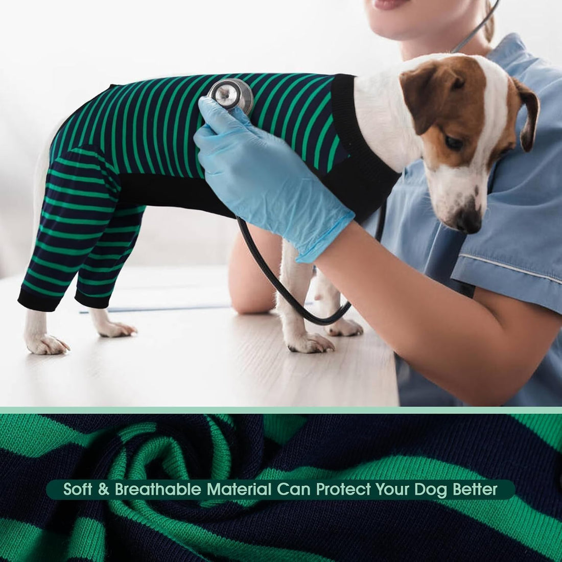 Kuoser Dog Recovery Suit with Anti Licking Rear Leg Sleeve, Green M