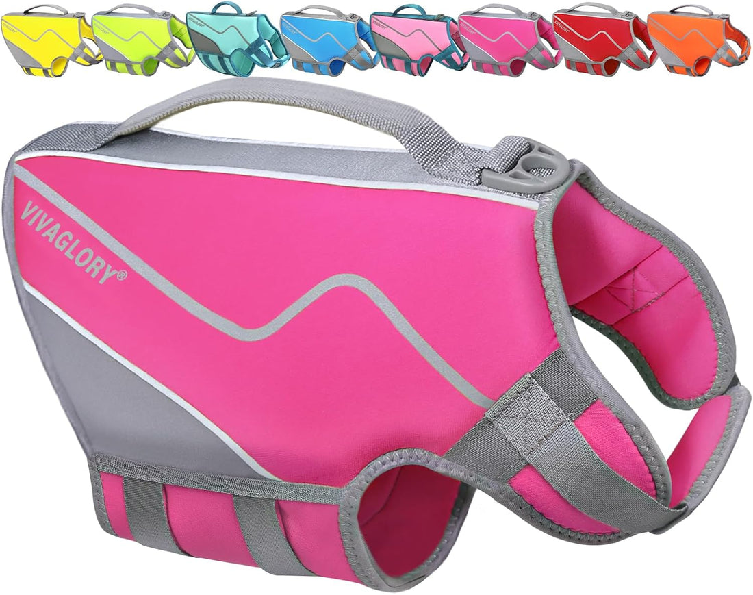 VIVAGLORY Dog Life Vest Neoprene Dog Swim Vest, M