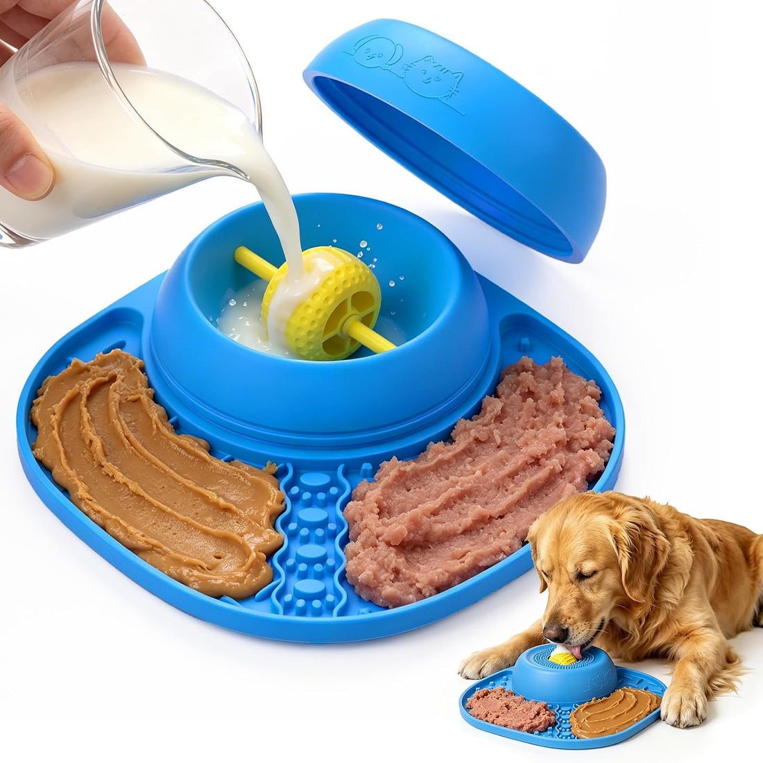Slow Feeder Dog Bowls, Lick Mat & Interactive Rolling Ball