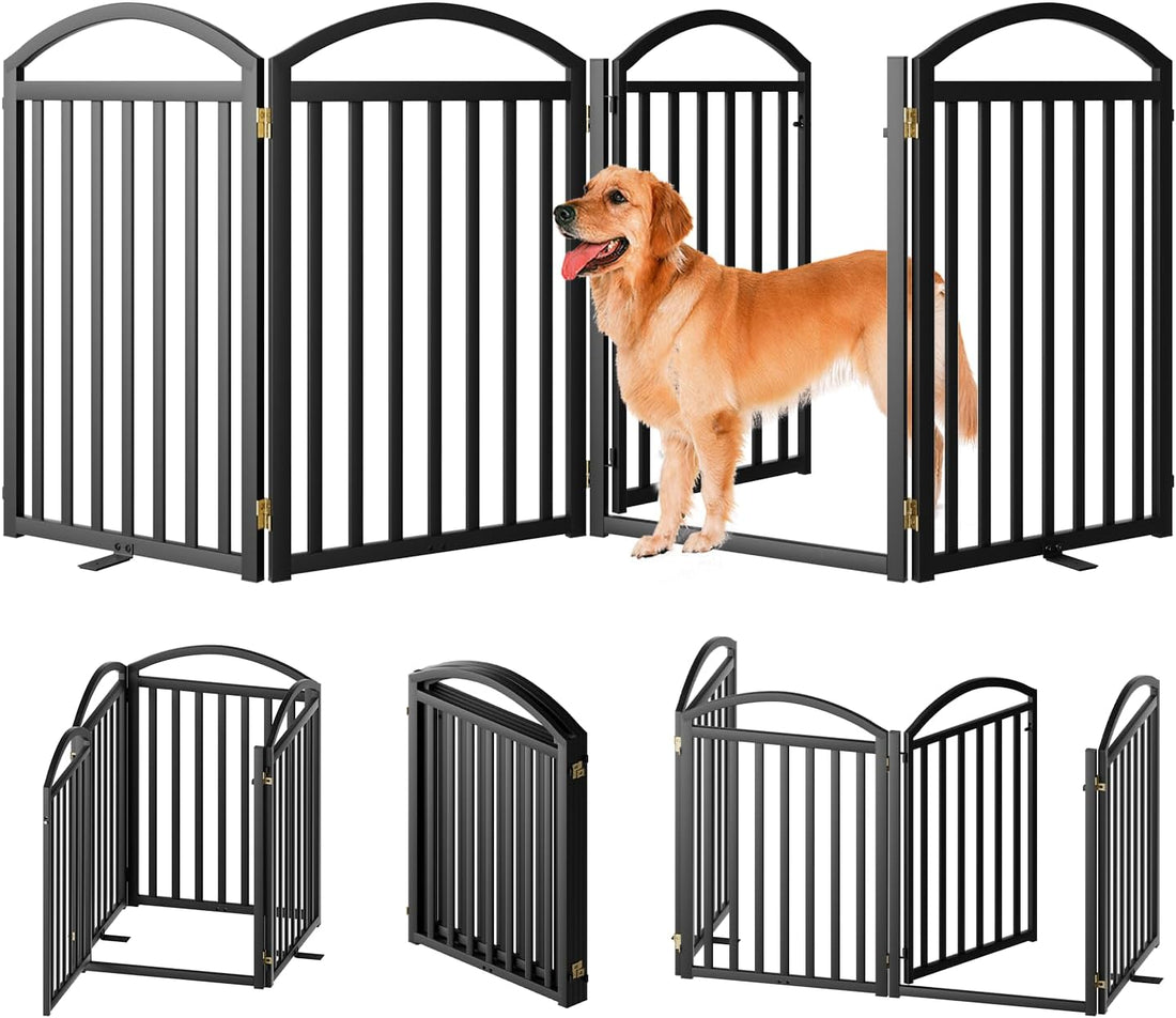 SNUOWU 4 Panels Full Matel Freestanding Dog Gates with Door