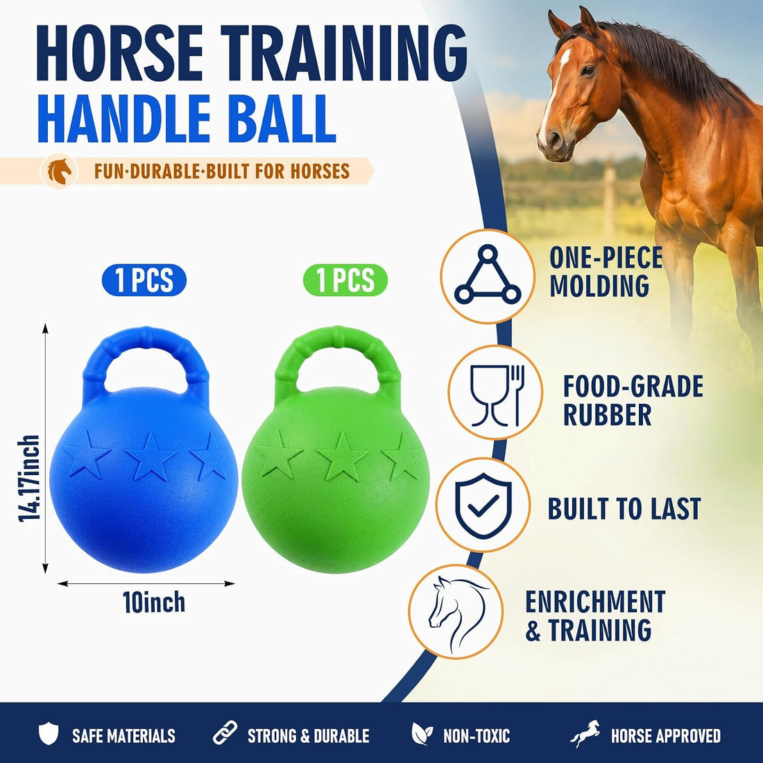 2 Pcs 10" Horse Herding Ball with Handle, Fruit Scented, Blue