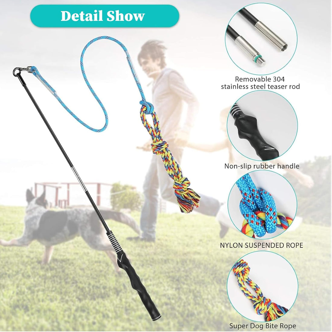 Flirt Pole for Dogs, Interactive Pole for Small Medium Large Dogs