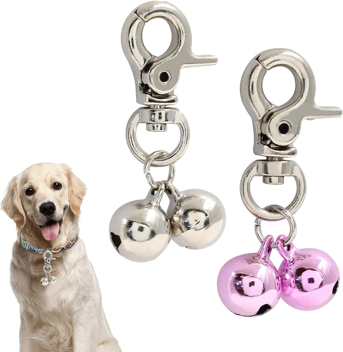 Waziaqoc Bells for Cat Collars, Silver & Pink, 2 PCS