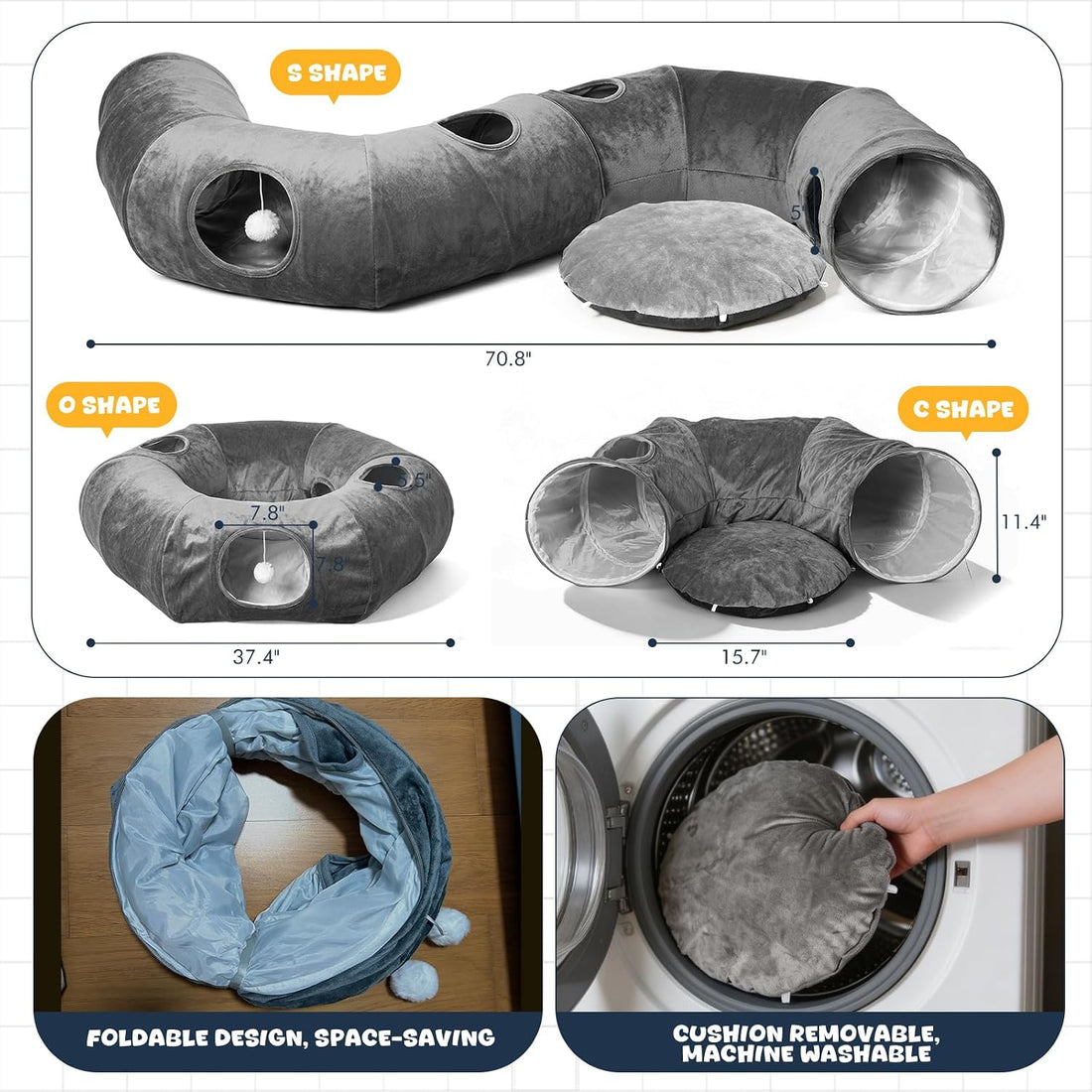 Cat Tunnel, 11.5" Large Cat Tunnel Bed for Indoor Cats
