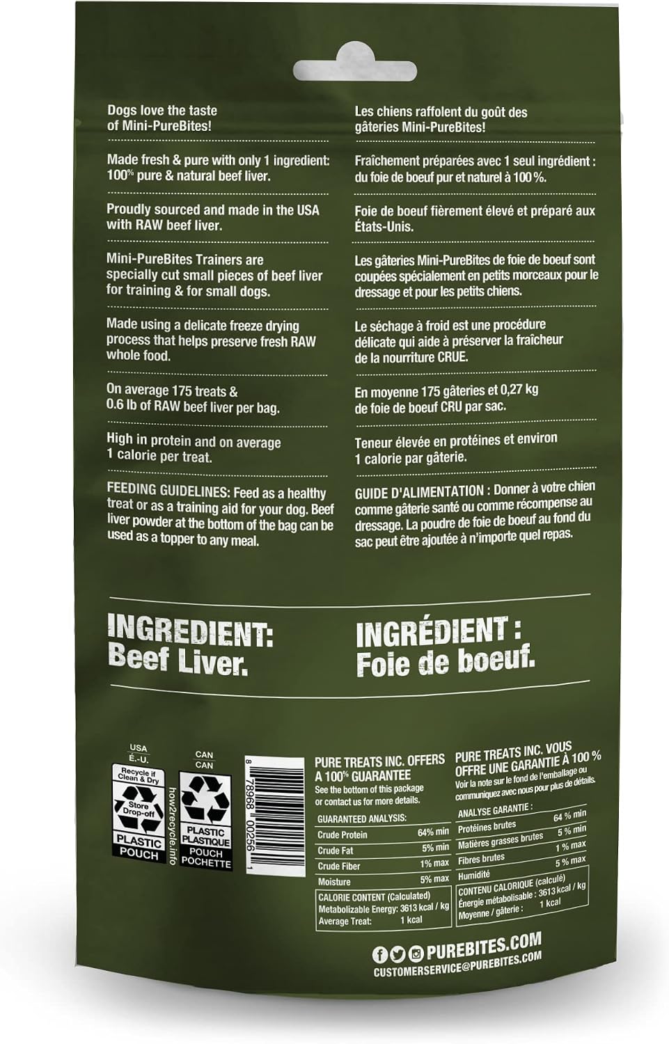 PureBites Mini Beef Single Ingredient Freeze Dried Dog Treats, 3 oz
