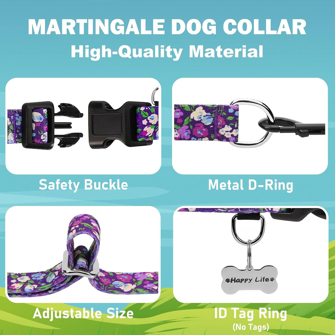 Martingale Collar for Dogs with Buckle Floral No Pull Training Dog