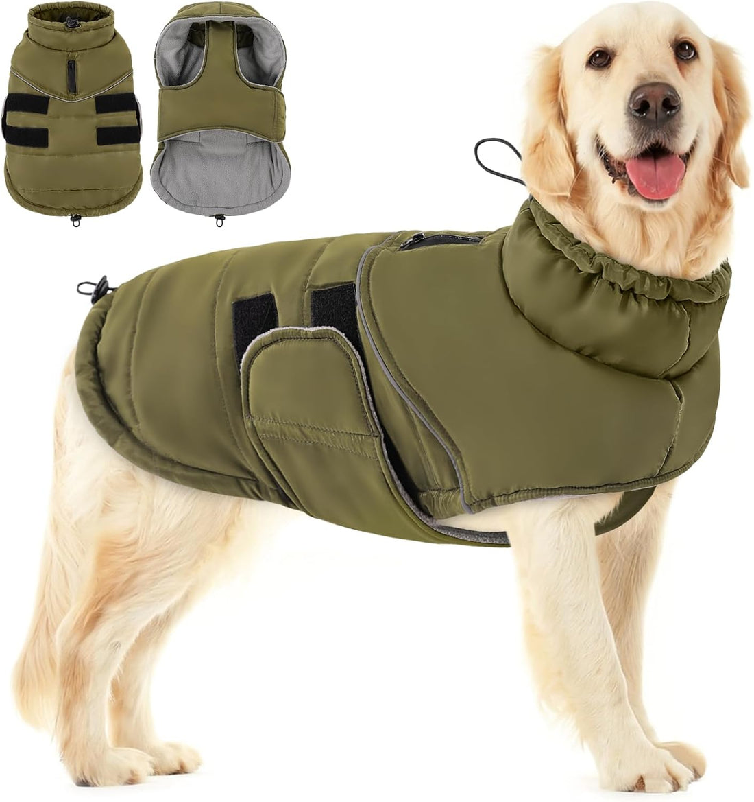 XXL Dog Coat Dog Cold Weather Reflective Jacket with Harness Hole