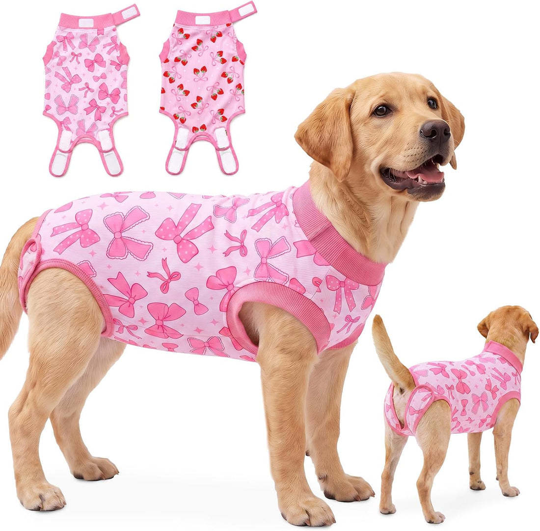Glittme 2-Pack Ribbed Dog Surgery Recovery Suits for Female Dogs