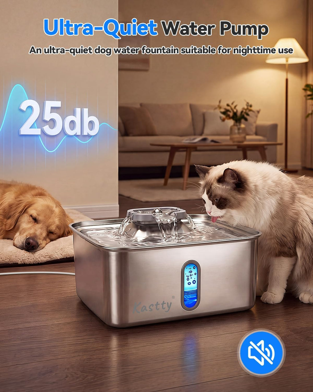 Kastty 4Gal/15L Stainless Steel Dog Water Fountain for Large Multi-Pet