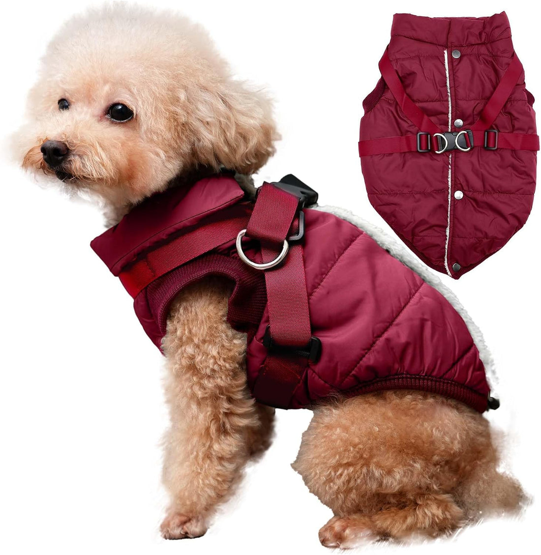 JoyDaog Dog Jacket with Harness,Puppy Coat for Small Dogs,Red XS