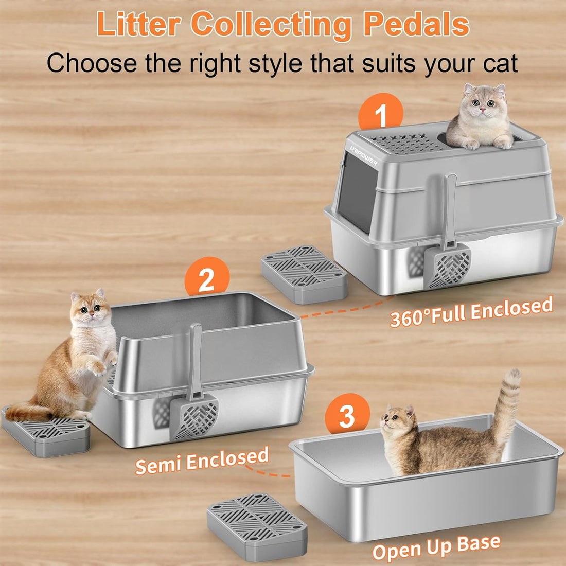 URPOWER Stainless Steel Cat Litter Box with Lid Extra Large Enclosed