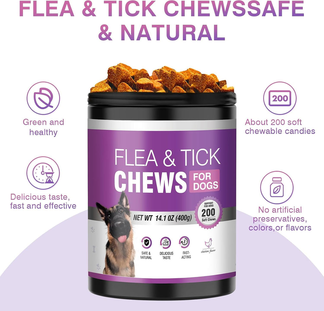 Dog Flea and Tick Chewable Tablets 200 Soft Chews Oral Supplement