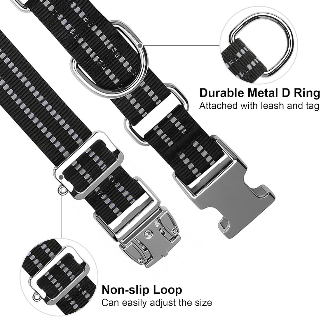 Martingale Dog Collar with Metal Buckle,Reflective,Black,L