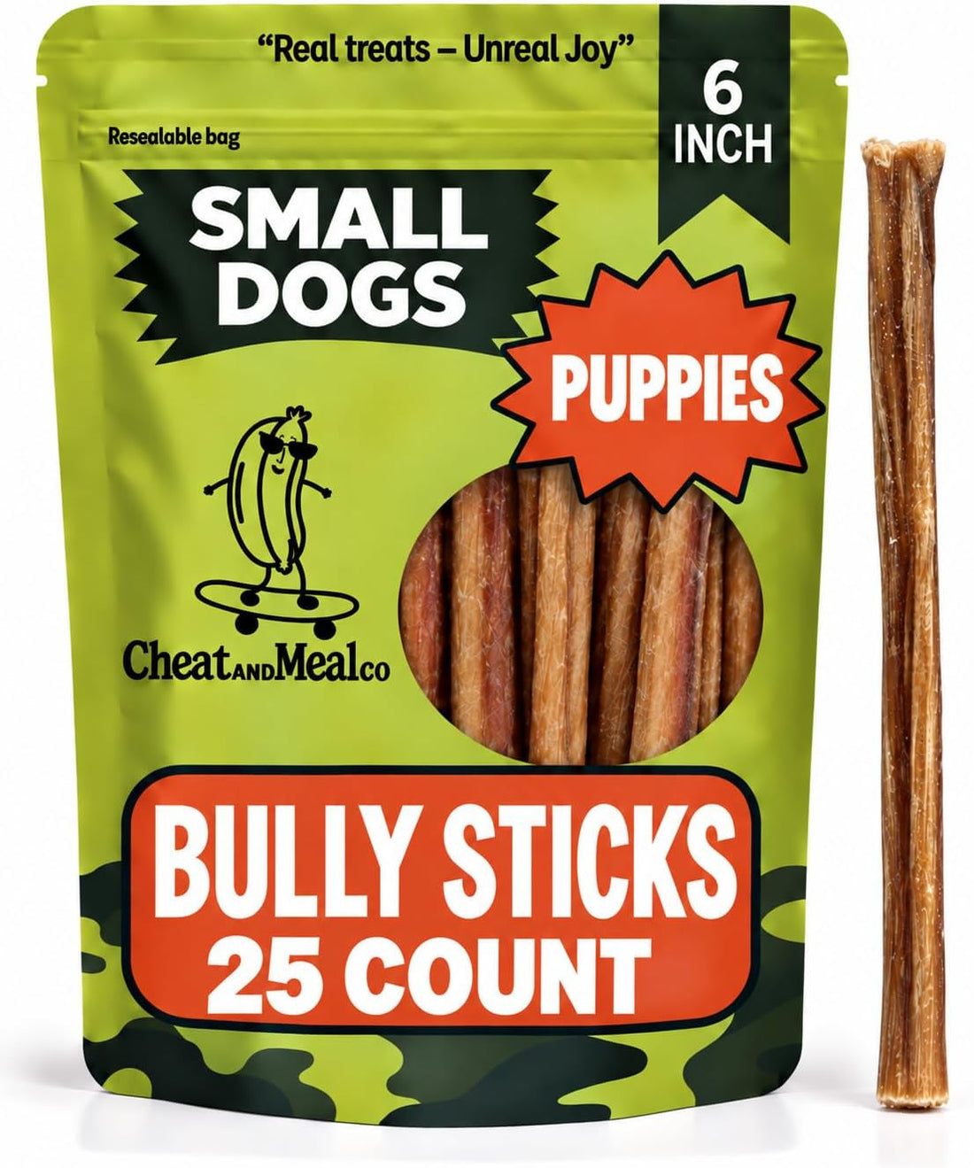 Thin Bully Sticks for Small Dogs, Puppies, 6 Inch, 25 Count