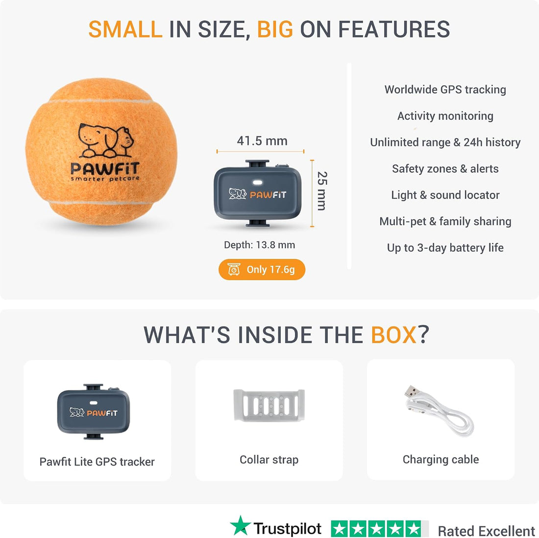 Pawfit Lite 4G GPS Dog Tracker, Live Tracking, Ultra-Light