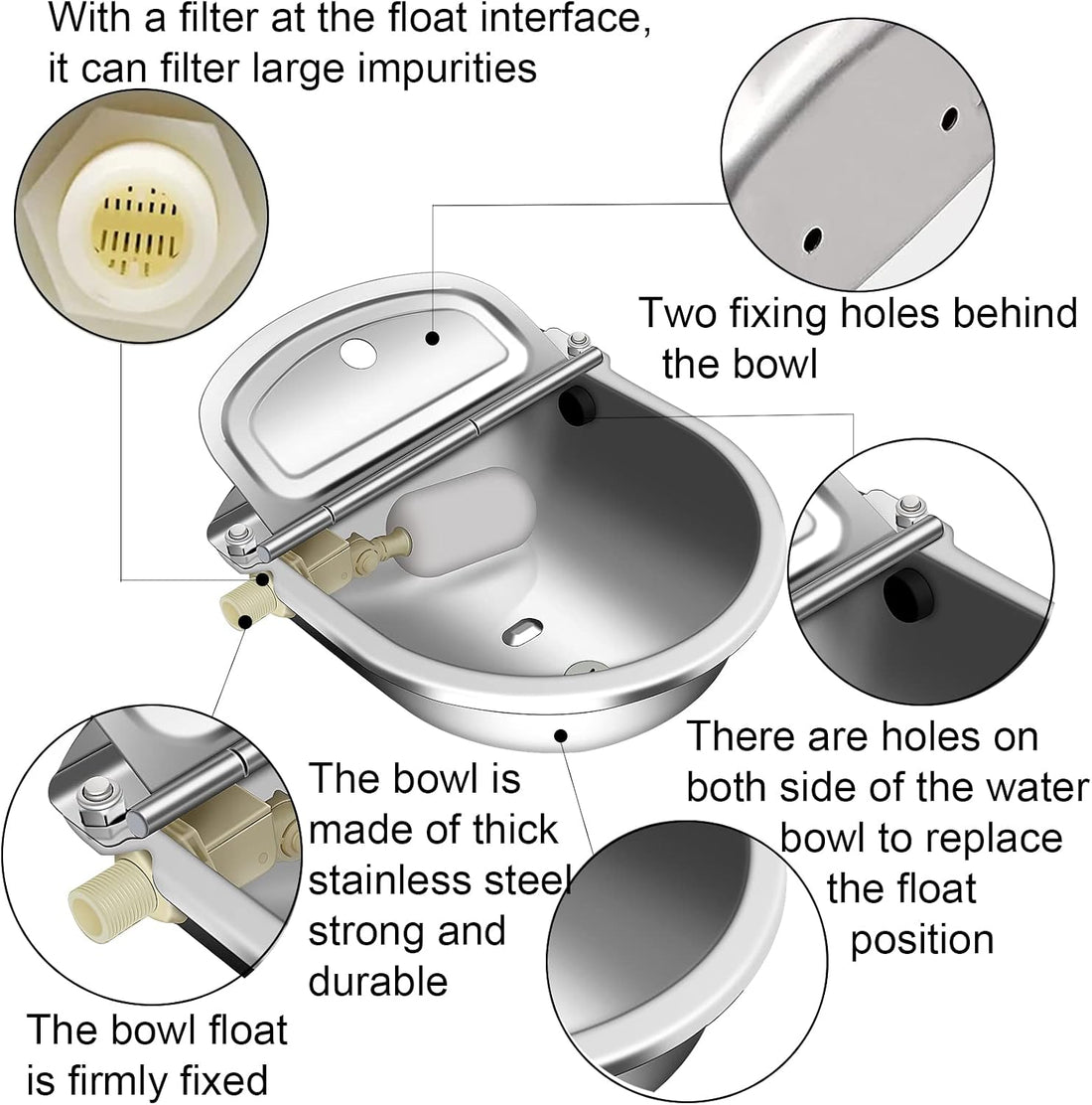 Automatic Livestock Waterer Bowl, 304 Stainless Steel Water Dispenser