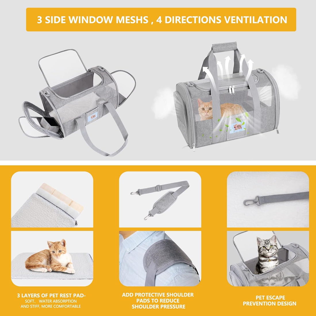 SECLATO Cat Carrier Pet Dog Carrier Airline Approved for Puppy Cat