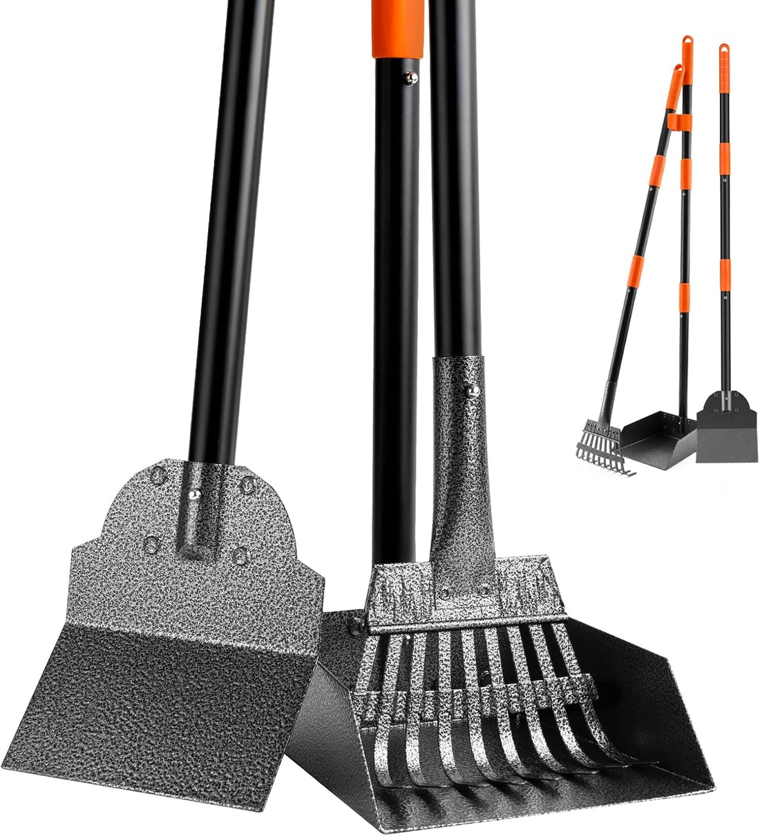 Pooper Scooper for Dogs, Stainless Steel Long Handle Rake Tray Spade