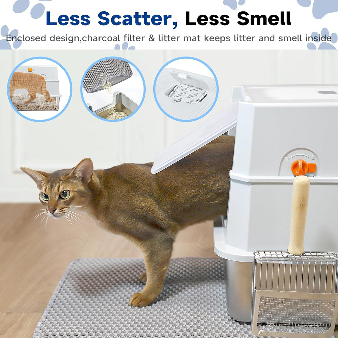 TENTIZON Stainless Steel Cat Litter Box with Lid