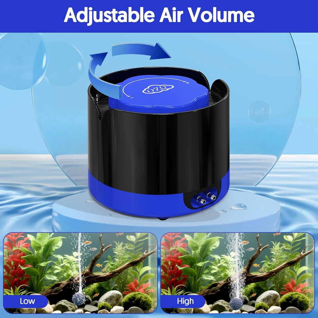 QZQ Aquarium Air Pump, Quiet Fish Tank Air Pump with Dual Outlets
