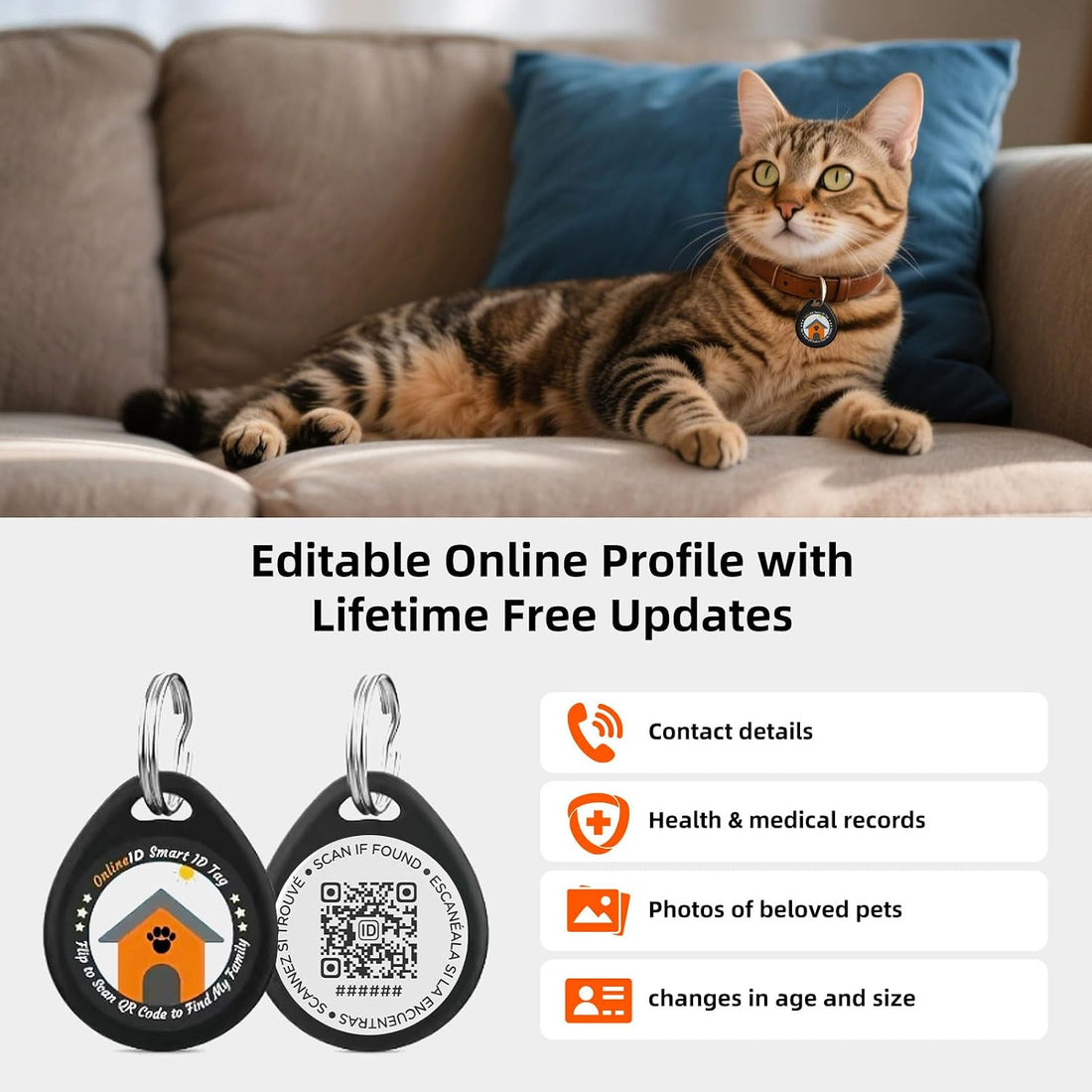 1 Pack Personalized Cat Tags,QR Code Pet ID Tags with Online Profile