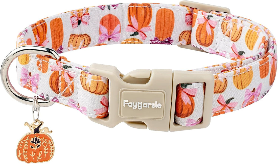 Faygarsle Cute Pink Fall Dog Collar Pumpkin and Leaves Pattern