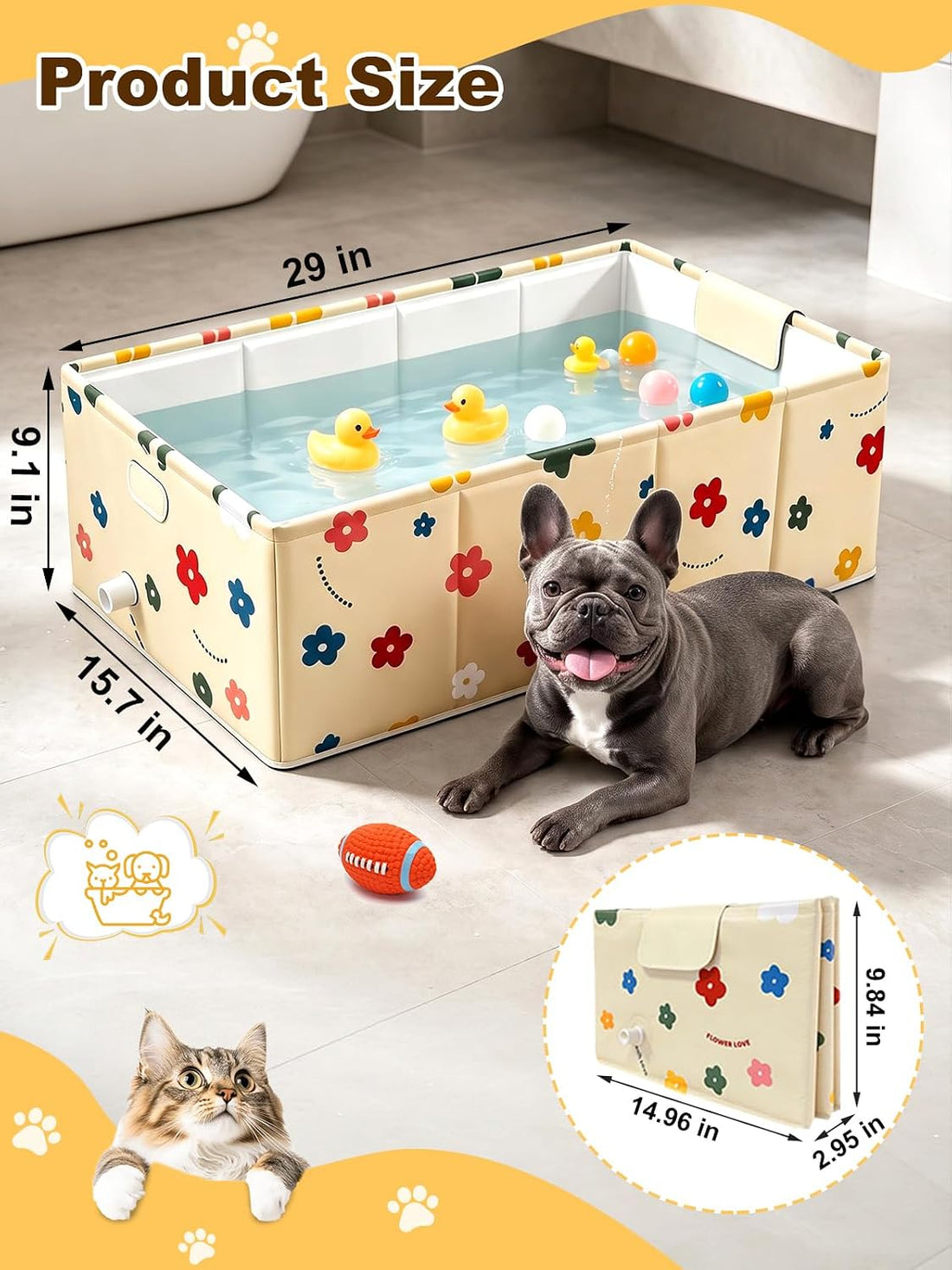 CHEERON Collapsible Dog Bathtub Non-Slip Pet Bath Tub Puppy Wash