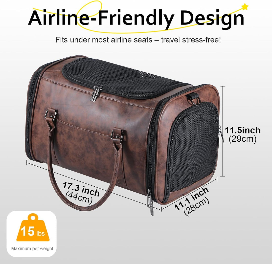 Stylish Leather Pet Carrier for Small Dogs and Cats Up to 15 lbs