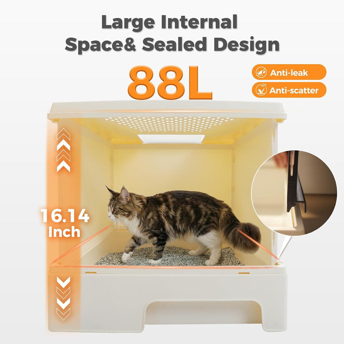PEQULTI 88L Cat Litter Box with Lid