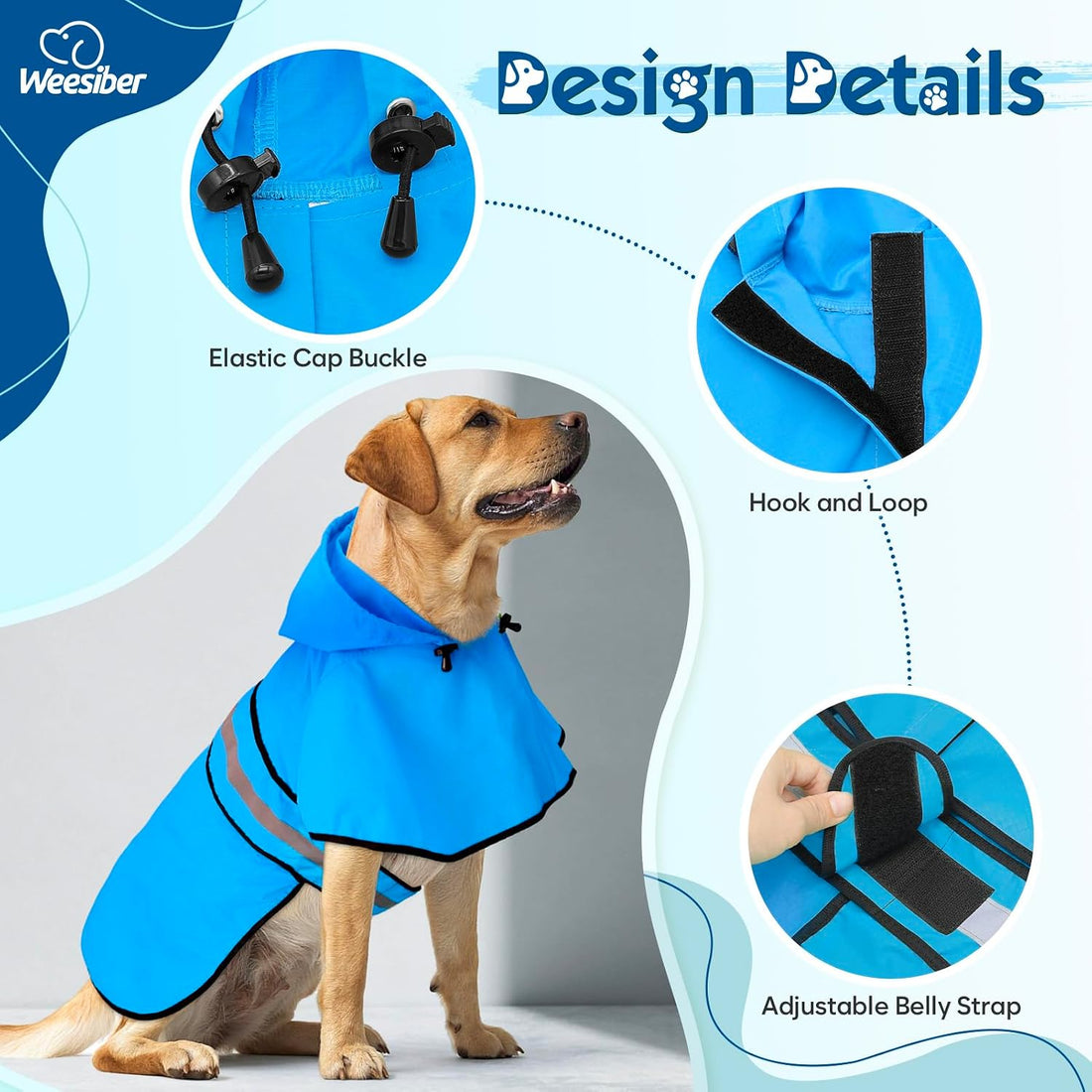 Weesiber Dog Raincoat, Adjustable Dog Rain Jacket Hooded Poncho