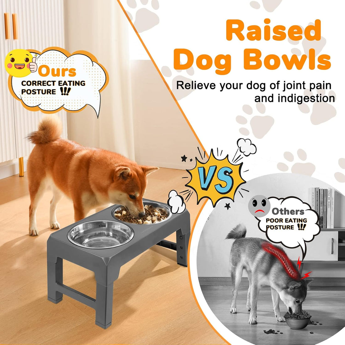 URPOWER Raised Dog Bowls 4 Height Adjustable Elevated Bowl Stand