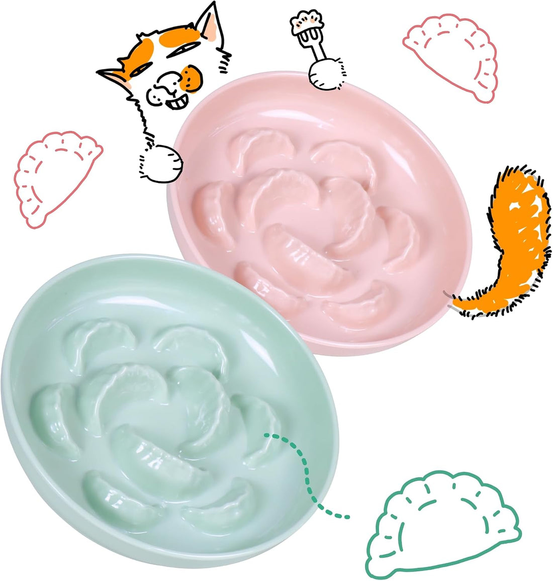 2 Pcs Cat Slow Feeder Bowl Set