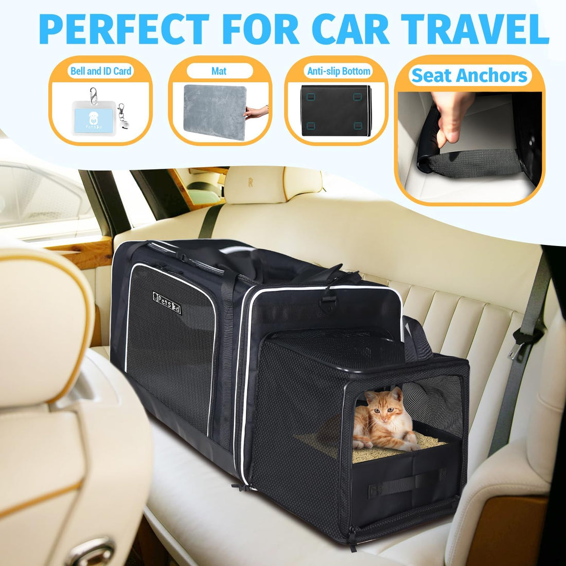 Petskd Side Expandable Extra Large Cat Carrier with Litter Box Area
